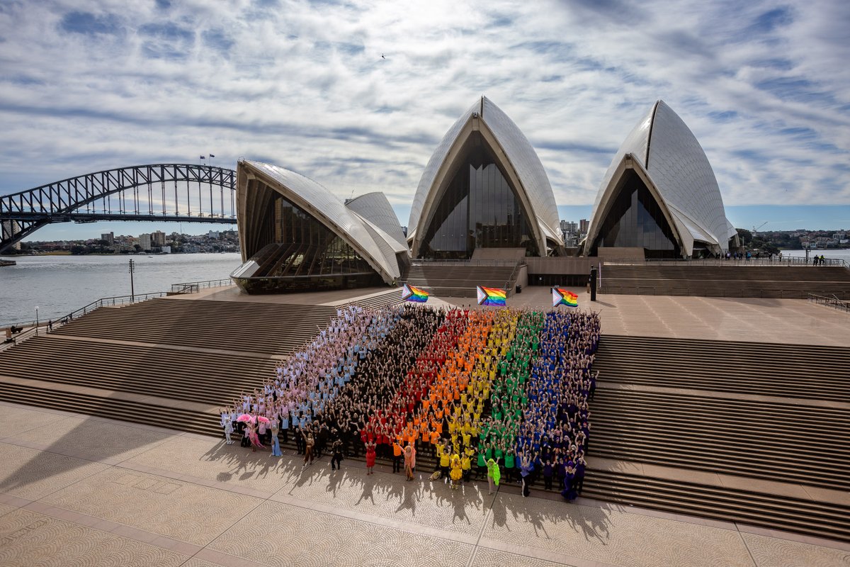 SydWorldPride's tweet photo. On this day we mark the 44th anniversary of the first @sydneymardigras ❤️ 1000 Sydneysiders joined together in a human Progress Flag to welcome the world to Sydney for WorldPride 2023! 🌈

📸 Daniel Boud
🚁 Getty Images

#SydneyWorldPride2023 #WorldPride #FeelNewSydney #Sydney https://t.co/31iZlKnjMp