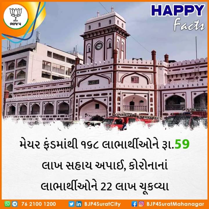 vijayradadiya88's tweet photo. Happy Facts...! 

મેયર ફંડમાંથી 168 લાભાર્થીઓને રૂા.59 લાખ સહાય અપાઈ, કોરોનાનાં લાભાર્થીઓને 22 લાખ ચૂકવ્યા - @BoghawalaHemali 

#Mayorfund #Corona 
#BJP4Surat #BJP4Gujarat https://t.co/RQBLVYxuxJ