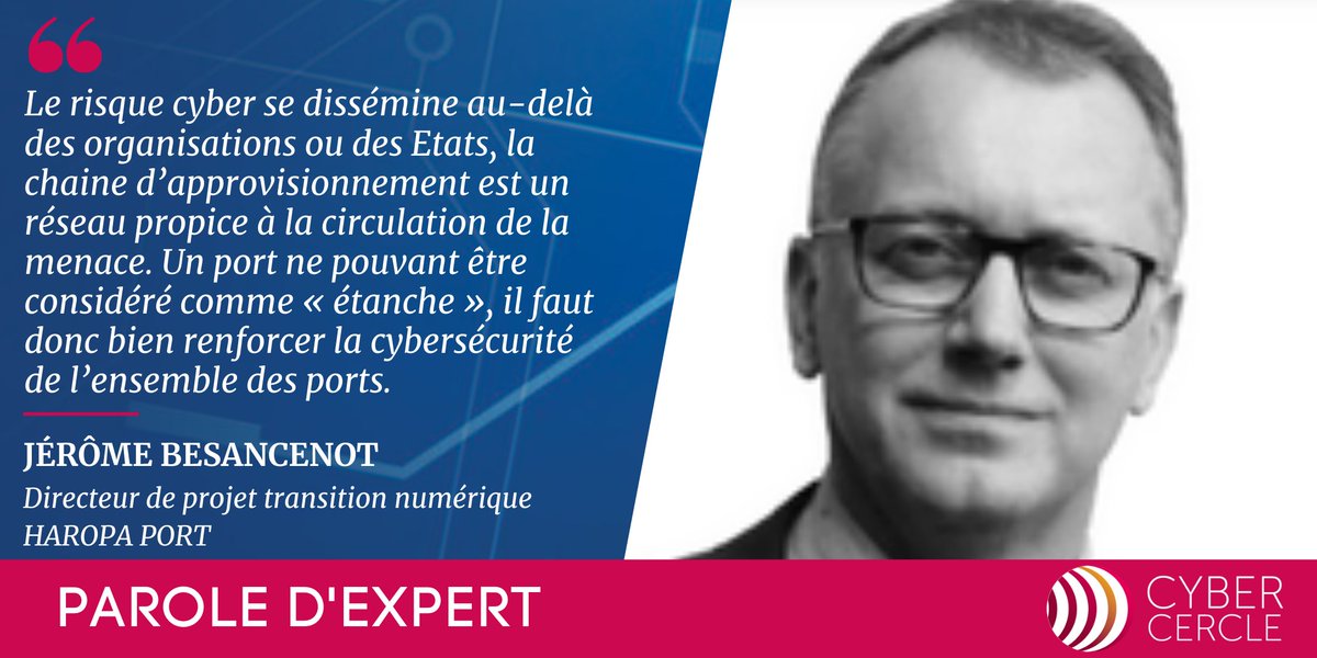 📚#VendrediLecture
“Les ports, nouvel enjeu de la cyber résilience de la chaine d'approvisionnement logistique !”, une #ParoledExpertCyberCercle de Jérôme BESANCENOT, Directeur de projet transition numérique <a href="/haropaport/">HAROPA PORT</a> 
➡ cybercercle.com/paroledexpert-…
#cybermaritime #portuaire