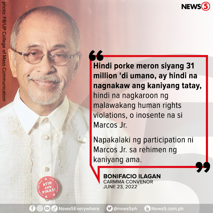 News5PH's tweet photo. Lalahok sa malawakang kilos-protesta sa inagurasyon ni president-elect Bongbong Marcos sa June 30 ang Campaign Against the Return of the Marcoses and Martial Law (CARMMA) upang ipaglaban ang tunay na kasaysayan. https://t.co/hF5oNwiHN1