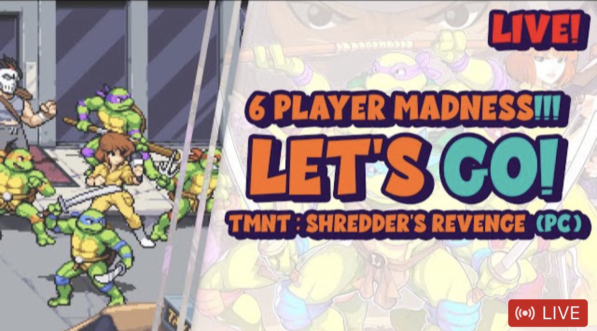 AmbitiousAce's tweet photo. 6 player madness!!! LET’S GO!!!

LIVE: https://t.co/2XD6ycxd08

#TMNTShreddersRevenge #YoutubeGaming #LetsPlay https://t.co/cJLyvXUG0F