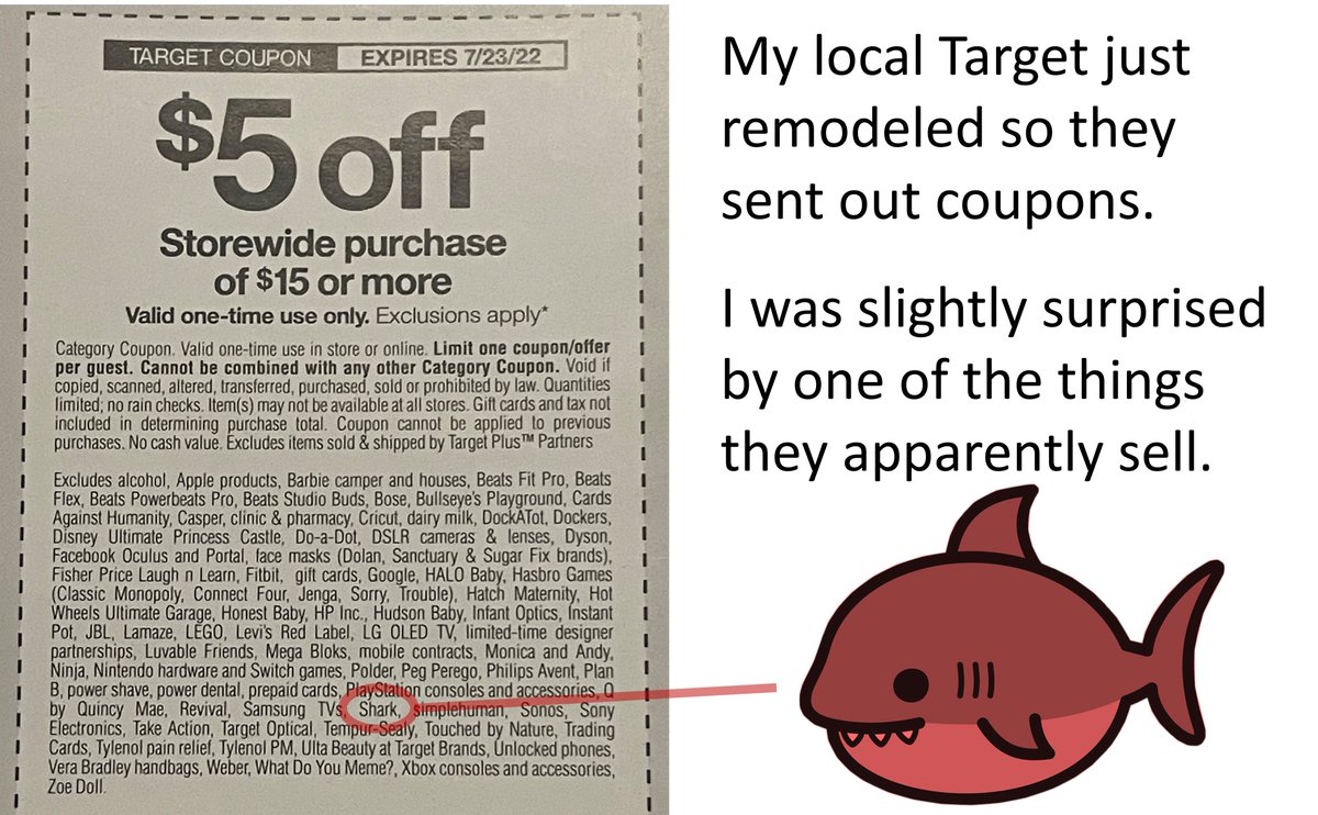 evolvingmagic's tweet photo. Just a coupon I got in the mail :P
#target #shark #humor #coupon https://t.co/Wy6CUIKD1J