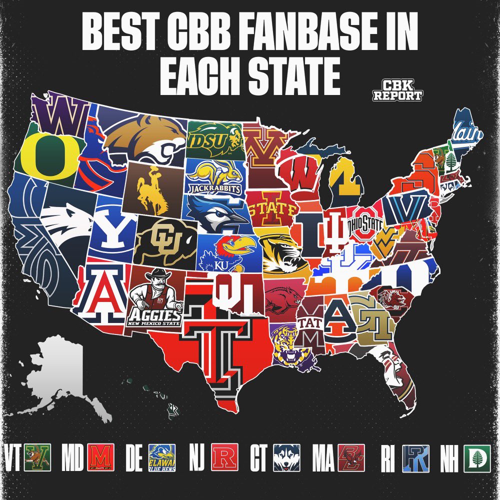 CBKReport's tweet photo. The Best D1 #CollegeBasketball Fanbase in Each State🏟 #CBB https://t.co/p801ye1g19