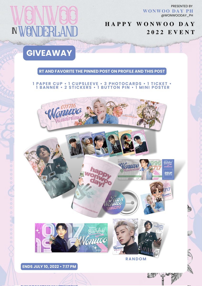 𝐖𝐨𝐧𝐰𝐨𝐨 𝐢𝐧 𝐖𝐨𝐧𝐝𝐞𝐫𝐥𝐚𝐧𝐝 𝐂𝐚𝐟𝐞 𝐄𝐯𝐞𝐧𝐭
𝐇𝐚𝐩𝐩𝐲 𝐖𝐨𝐧𝐰𝐨𝐨 𝐃𝐚𝐲 𝟐𝟎𝟐𝟐

RT EVENT
1. RT the pinned tweet on profile &amp; this tweet. Reply ur proof.
2. 10 winners of #WonwooInWonderland Wonwoo Bday Set
3. Ends Jul 10, 2022
#WONWOO #원우 #세븐틴 <a href="/pledis_17/">세븐틴(SEVENTEEN)</a>