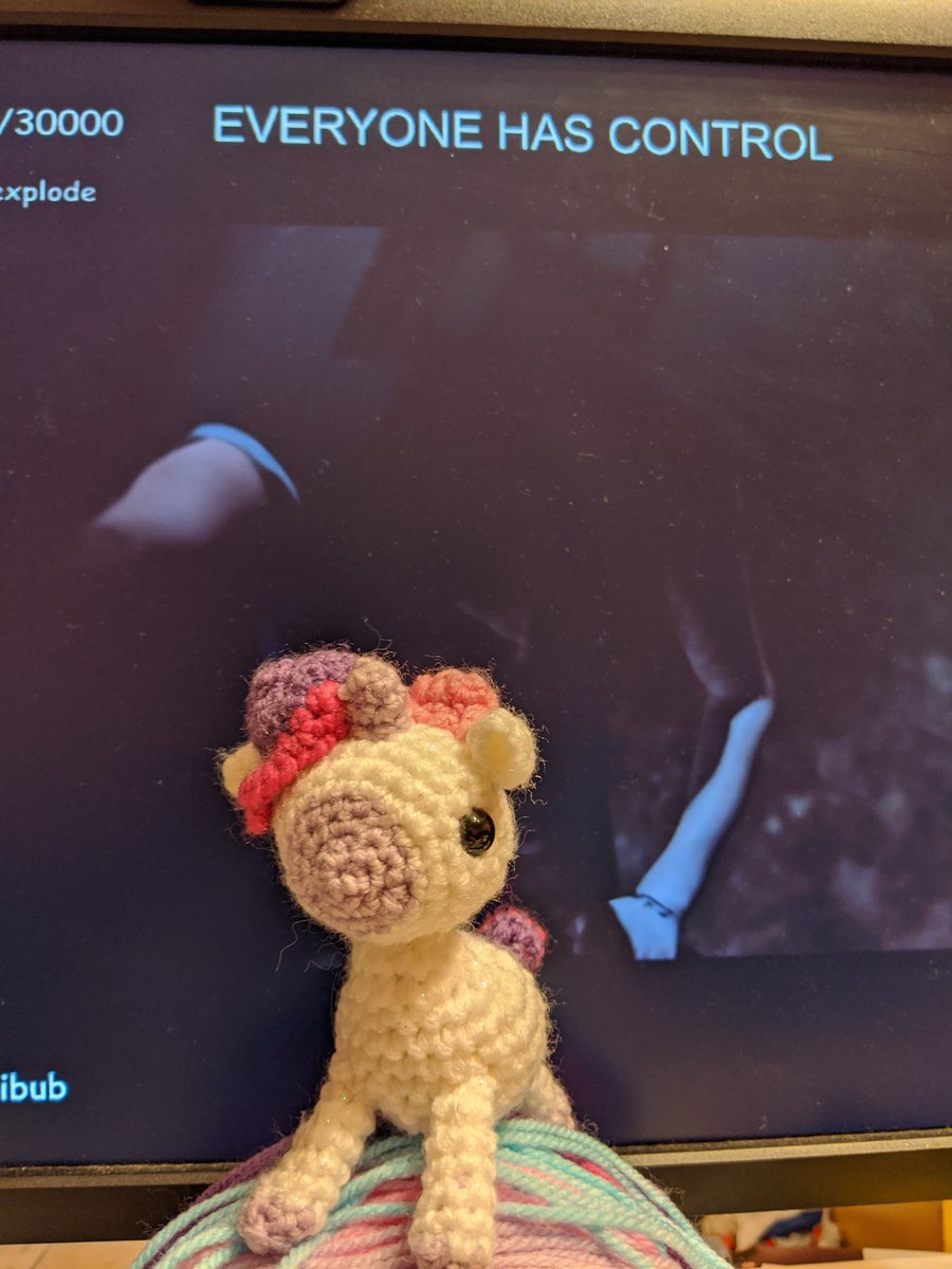 kattycake3's tweet photo. watching ranboo play the quarry while crocheting a baby unicorn. this thing was born in a bloodbath and it knows nothing of the horrors of its creation. https://t.co/950GpzTLC2