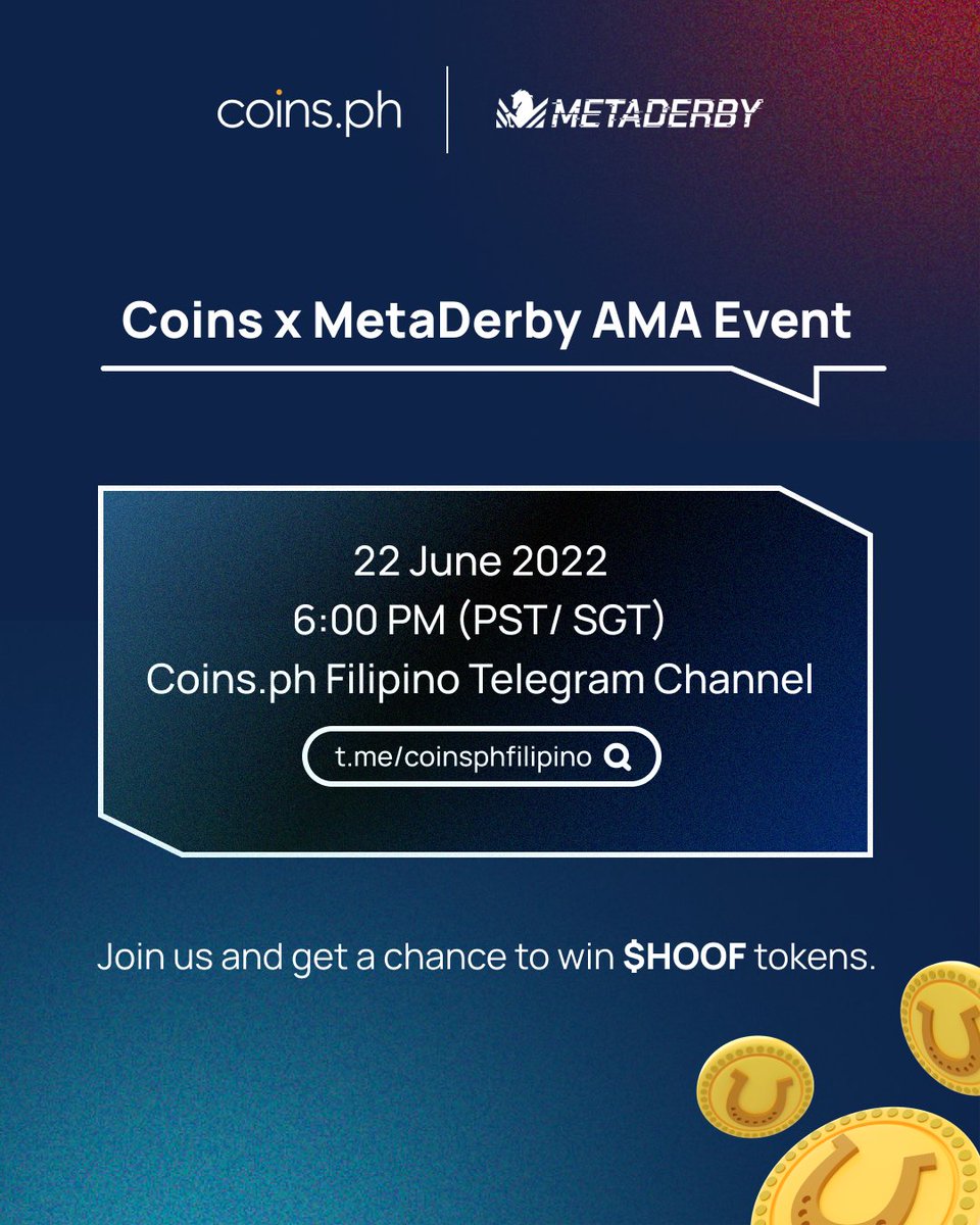 coinsph's tweet photo. Get a chance to win 400 $HOOF tokens!

1. Follow @coinsph &amp; @metaderby on Twitter.
2. Retweet this post with hashtag #CoinsPhMetaDerby

Five random winners will be announced on June 22 - 3 PM PST. Winners will be randomly picked by https://t.co/ehQWvZ20rO 
&amp; announced on Twitter. https://t.co/hIBHPFknI4