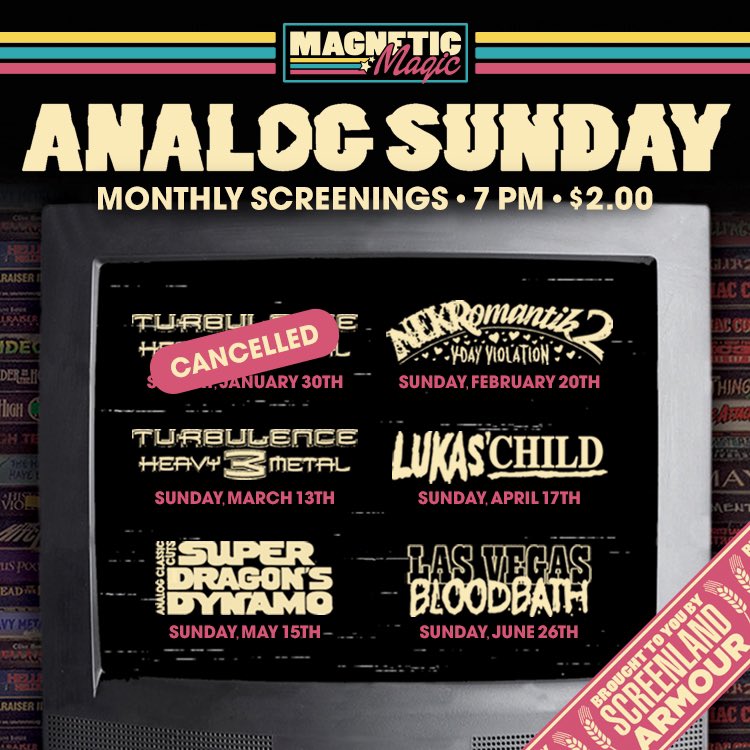 armourtheater's tweet photo. It’s an SOV Summer, KC! Join #MMRentals and #ForeverBogus on 6/26 for June #AnalogSunday featuring the SOV classic: Las Vegas Bloodbath! Plus: #VHS Swap n’ Shop, Preshow Mixtape, Prizes &amp; more! Party starts at 7PM!
——
Tickets: https://t.co/WWf1VfM7IE https://t.co/TmvGX9ZcUD