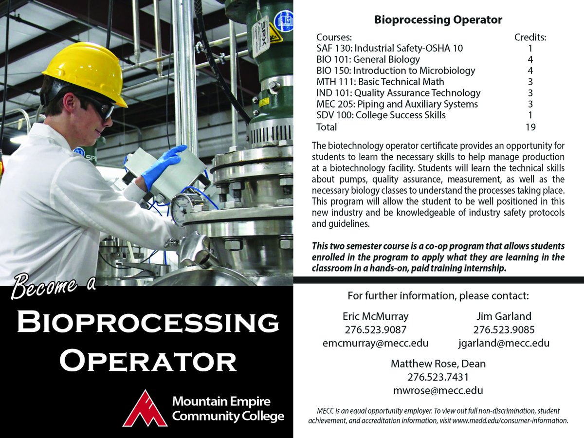 Solar Biotech (@solar_biotech) on Twitter photo Higher Ed in #biotechnology comes to @MECCVa! Submit your Application, Financial Aid and Transcripts now for the 2-semester Bioprocessing Operator Certificate starting Fall '22. This co-op program features a paid, hands-on internship at <a href="/Solar_Biotech/">Solar Biotech</a> with option to hire. Higher Ed in #biotechnology comes to @MECCVa! Submit your Application, Financial Aid and Transcripts now for the 2-semester Bioprocessing Operator Certificate starting Fall '22. This co-op program features a paid, hands-on internship at <a href="/Solar_Biotech/">Solar Biotech</a> with option to hire.
