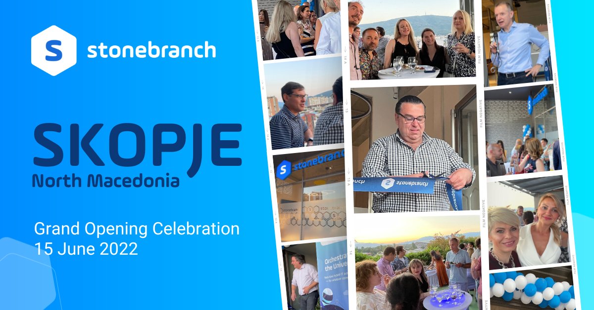 Stonebranch's tweet image. Yesterday, we celebrated the grand opening of our new technology hub in Skopje, North Macedonia. Thank you to all Stonebranch employees, partners, and customers (including Makedonski Telekom AD) who joined the festivities.