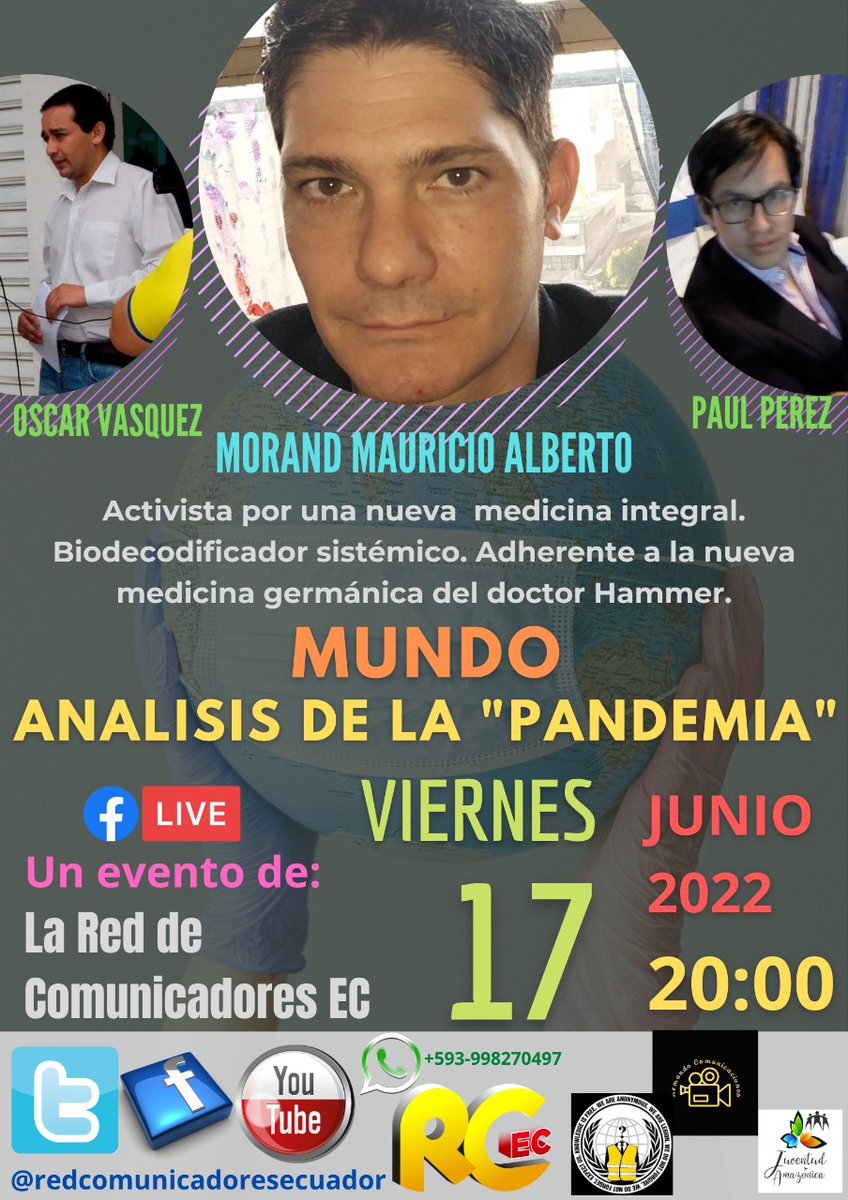 RedComEc2020's tweet photo. Este viernes a las 20h Ecuador con #MorandMauricioAlberto desde #Argentina análisis de la #Pandemia o #Planpandemia @PaulPerezRengel @AdrianColumba @VASQUEZCEVALLOS @RedComEc2020 @cnnbrk https://t.co/K4AiPj7a6N