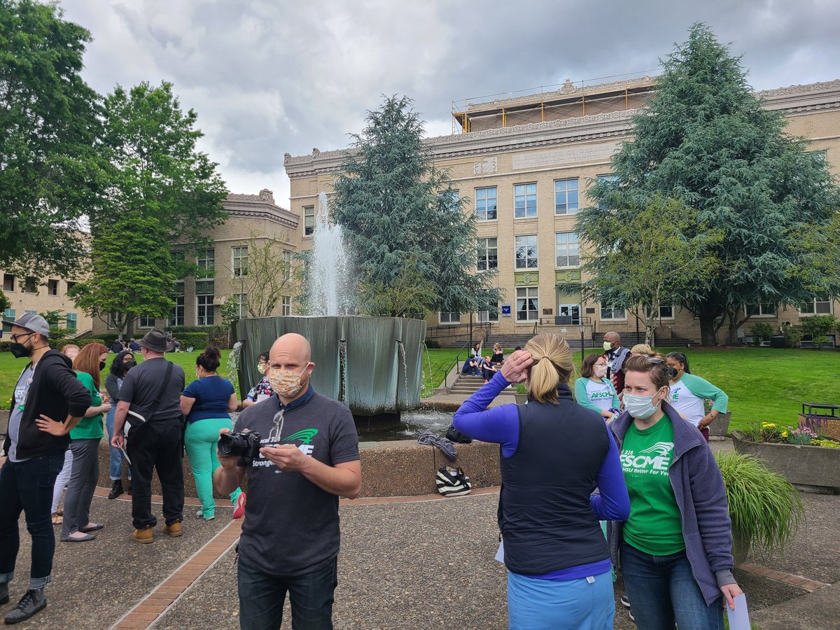 Today @local328 members, Stewards, and Staff marched on OHSU President Danny Jacobs' office today telling stories of what we have in the workplace and demanding that OHSU #investinus