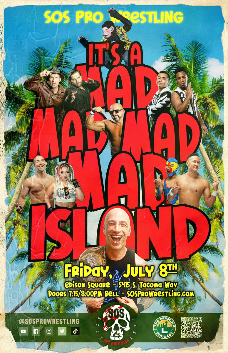 DoubleimpactTag's tweet photo. Looks like it's gonna be madness on this already crazy island. More the reason to come out, grab some popcorn and drinks, and watch us commit mayhem at @EdisonSquare 

July 8th
Tacoma WA
@sosprowrestling 
It's a MAD MAD MAD MAD ISLAND https://t.co/YqzhGrRhGI