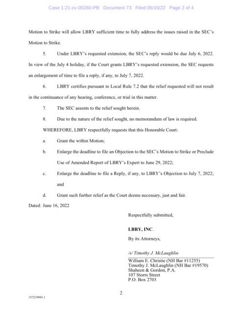 FilanLaw's tweet photo. #LBRY #SECGov v. #LBRY #XRPCommunity #XRP In the #LBRY case, with the SEC’s consent, #LBRY has moved for an extension of time to object to the SEC’s Motion to Strike LBRY’s Amended Expert Report and also extend the time the SEC has to respond to LBRY’s Objection. https://t.co/kBY8DQiFf1