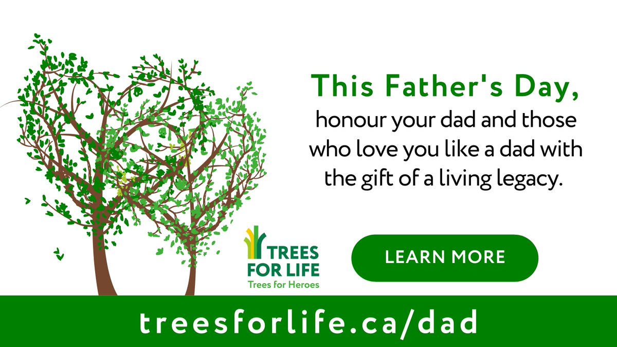 CdnTreesforLife's tweet image. This Father’s Day, honour your dad and those who love you like a dad with the gift of a living legacy! 
treesforlife.ca/dad
#FathersDay