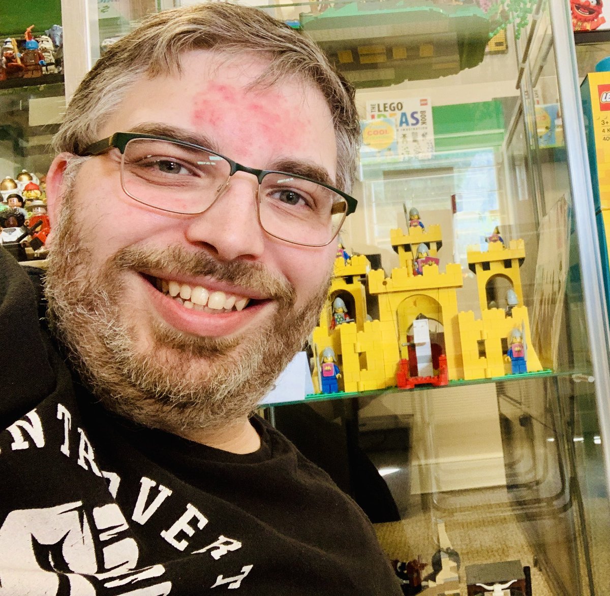 wargamingrecon's tweet photo. I'm in a happy place. Working tonight at my buddy's lego store for him. The LEGO behind me is the original lego castle. It's as old as me or slightly older. #legocastle #yellowcastle #castle #afol #mentalhealth https://t.co/riNecJb8sf