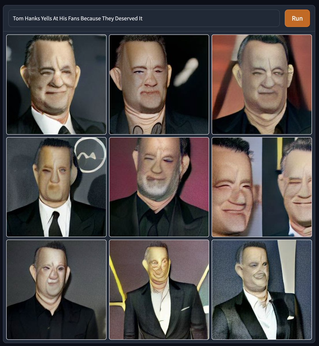 Not even AI can imagine this … “Tom Hanks Yells At His Fans Because They Deserved It” #dallemini x.com/MikeSington/st…
