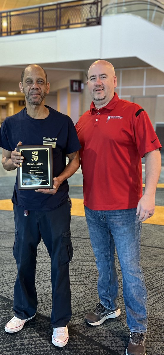 CHA_Convention's tweet photo. Congratulations to Brian Riley on receiving his 10 Years of Service plaque! If you have ever been here, you have had the pleasure of working with Brian, he is always there to help! #customerservice #hospitality #conventioncenterlife #operations https://t.co/y9zKSBJLdx