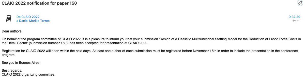 Ronal459's tweet image. La tesis realizada con mi equipo fue aceptada para ser presentada en un congreso internacional de mi Ingeniería (CLAIO)  En la Universidad de Buenos Aires Argentina, una de las mejores universidades de Latinoamérica; estoy contento, feliz y orgulloso por nuestro trabajo! 🥺