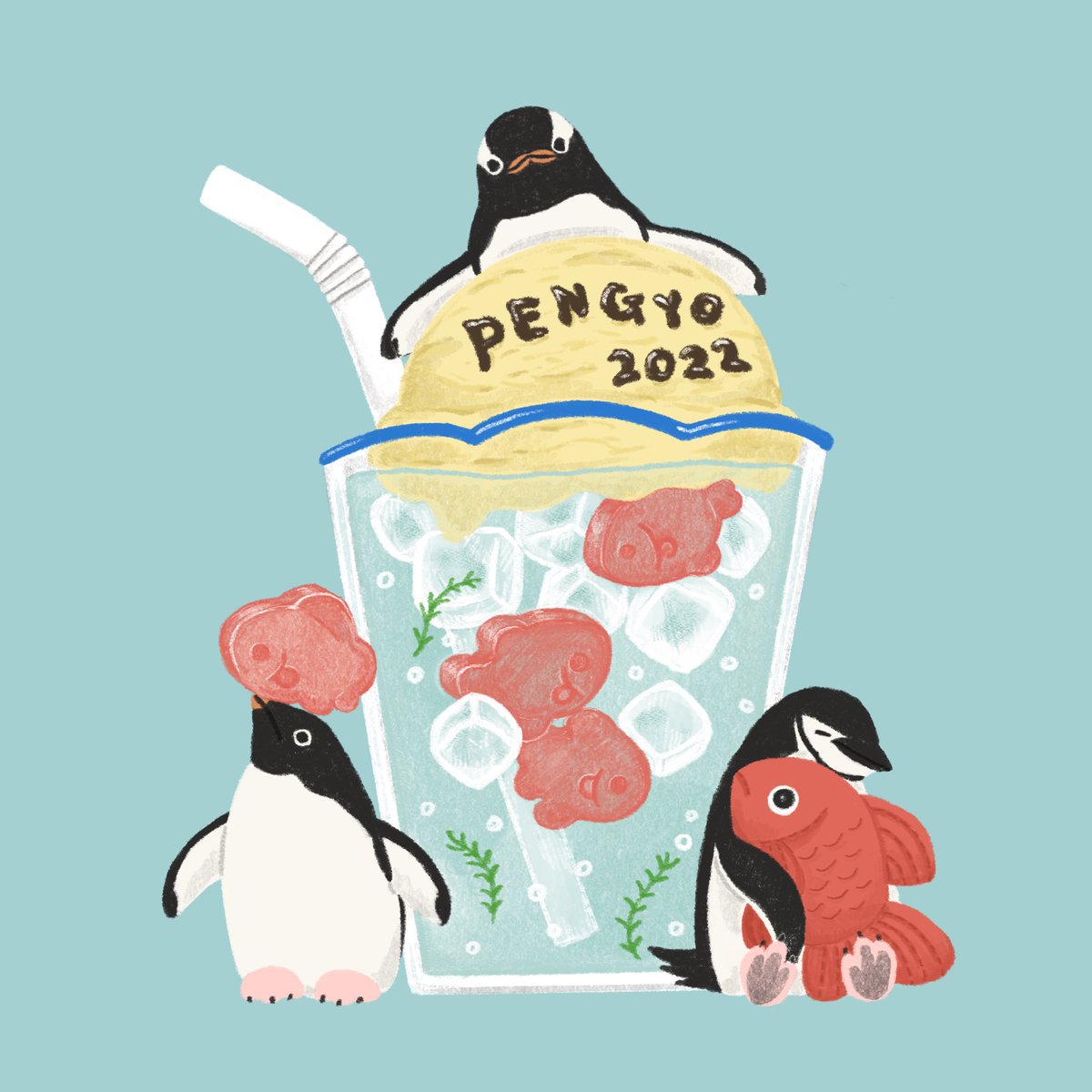 「本日から #ペンぎょ展2022 が始まります!まずは東京会場です🐧
私のスペー」|きゅう🐧多忙につき低浮上のイラスト