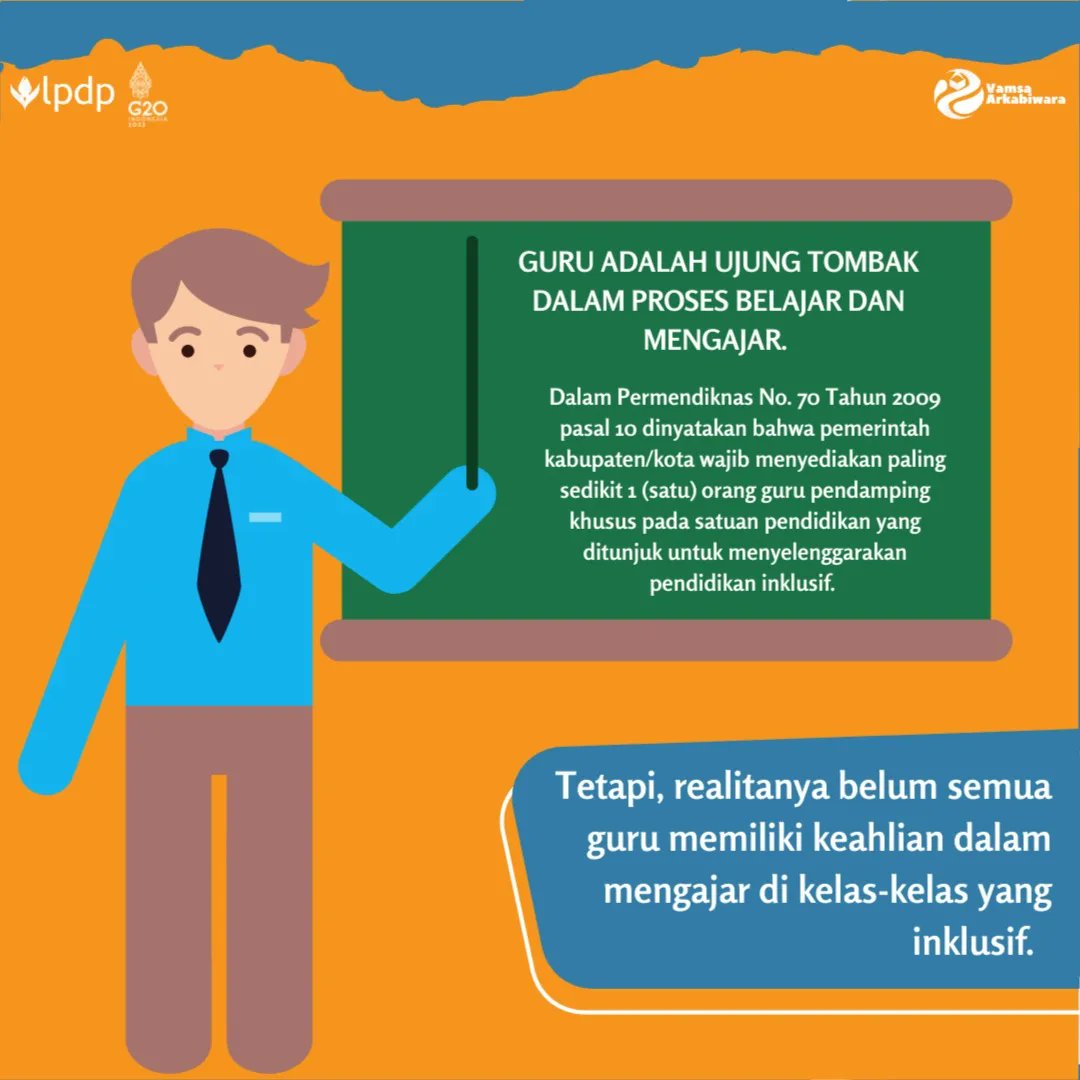 iramayas's tweet photo. Halo sobat Vamsa!

Guru memiliki peran sentral dalam mewujudkan pendidikan inklusif. Seperti diamanatkan dalam Permendiknas Nomor 70 Tahun 2009, setiap institusi pendidikan inklusif paling tidak harus memiliki satu orang guru pendamping khusus dalam penyelenggaraan proses - https://t.co/OW5JvcOeHZ