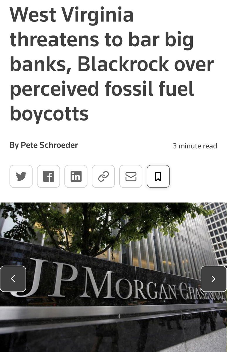 echo_chamberz's tweet photo. Interesting. West Virginia is threatening to bar BlackRock &amp; other ESG banks from the state. https://t.co/J3mZxiakL0