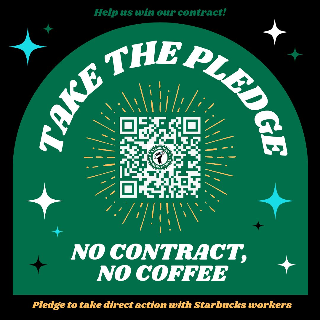 SBWorkersUnited's tweet photo. NO CONTRACT, NO COFFEE! Sign the pledge to help us win a contract with Starbucks. https://t.co/loTq8oq4FR https://t.co/8ja2NcvGxb