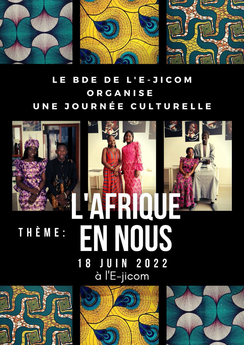 SySyMaty's tweet photo. La dernière ligne droite! Le thème de la journée culturelle à #Ejicom est L’#AfriqueEnNous, un événement à ne pas rater! 🌍 https://t.co/hx4yzip5CH