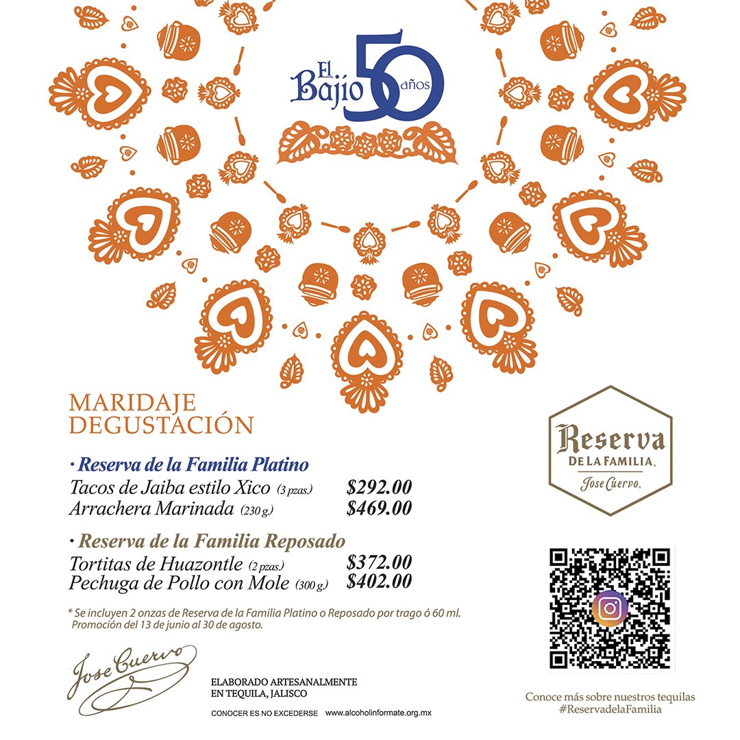 Estamos muy felices de contarles que del 13 de junio al 30 de agosto contaremos con maridajes con Reserva de la Familia, pídelos y disfruta las sugerencias que tenemos para ti.

Recuerda que puedes elegir cualquiera de los platillos a sugerir con los destilados participantes