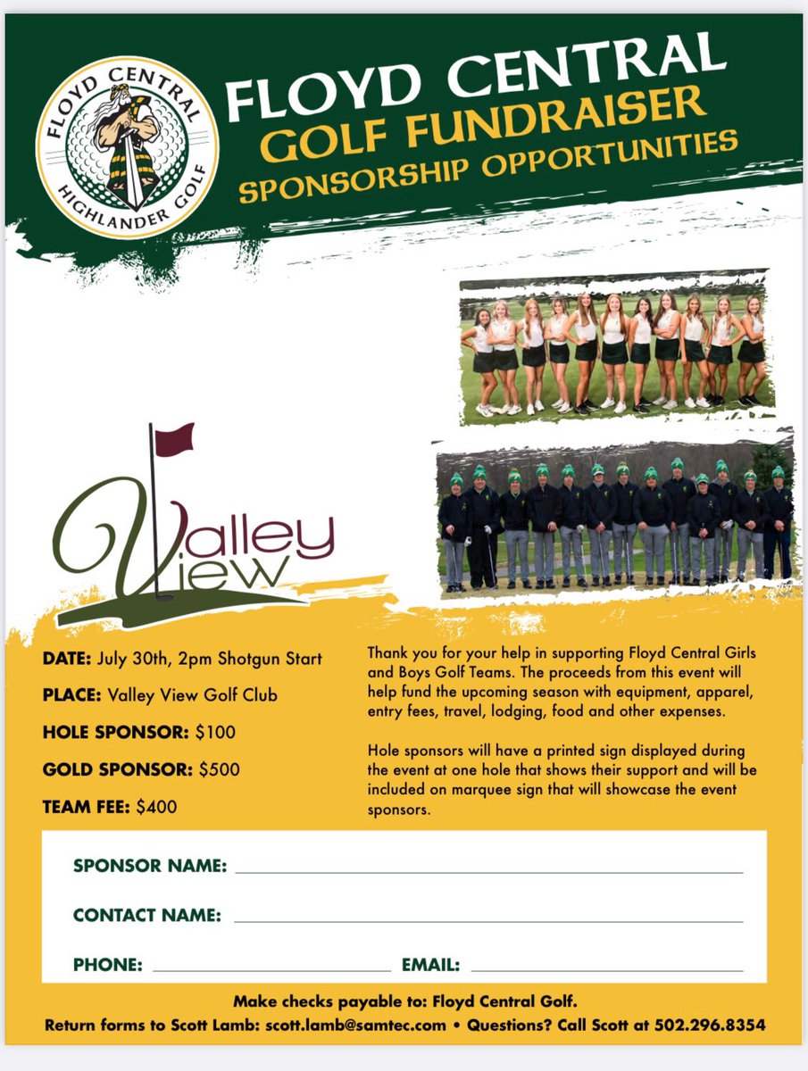 Please support FCHS Highlander golfers and participate in our Golf Scramble-Fundraiser on July 30th. Build your team and/or sponsor a hole soon! Your support directly funds our player’s travel, equipment, and green fees.
Thank you all! Go Highlanders!