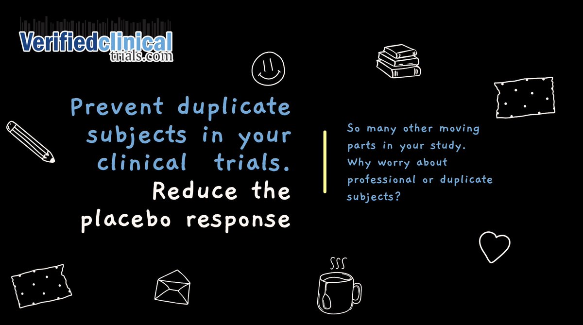 VerifiedTrials's tweet photo. Verified Clinical Trials ™ is the global research subject database that detects and prevents duplicate and professional research subjects.
VCT can proactvely detect and prevent these issues and can prevent a clinical trial fom failure. https://t.co/S67yMfmPjf