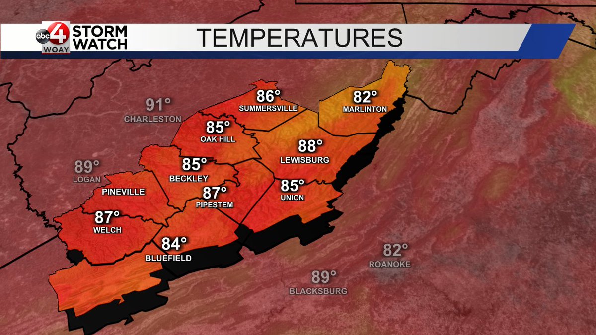 WOAYStormWatch's tweet photo. Good Evening! It is 7pm and here is a look at temperatures across the area. #wvwx #vawx #woay https://t.co/W9wYM7vqRA