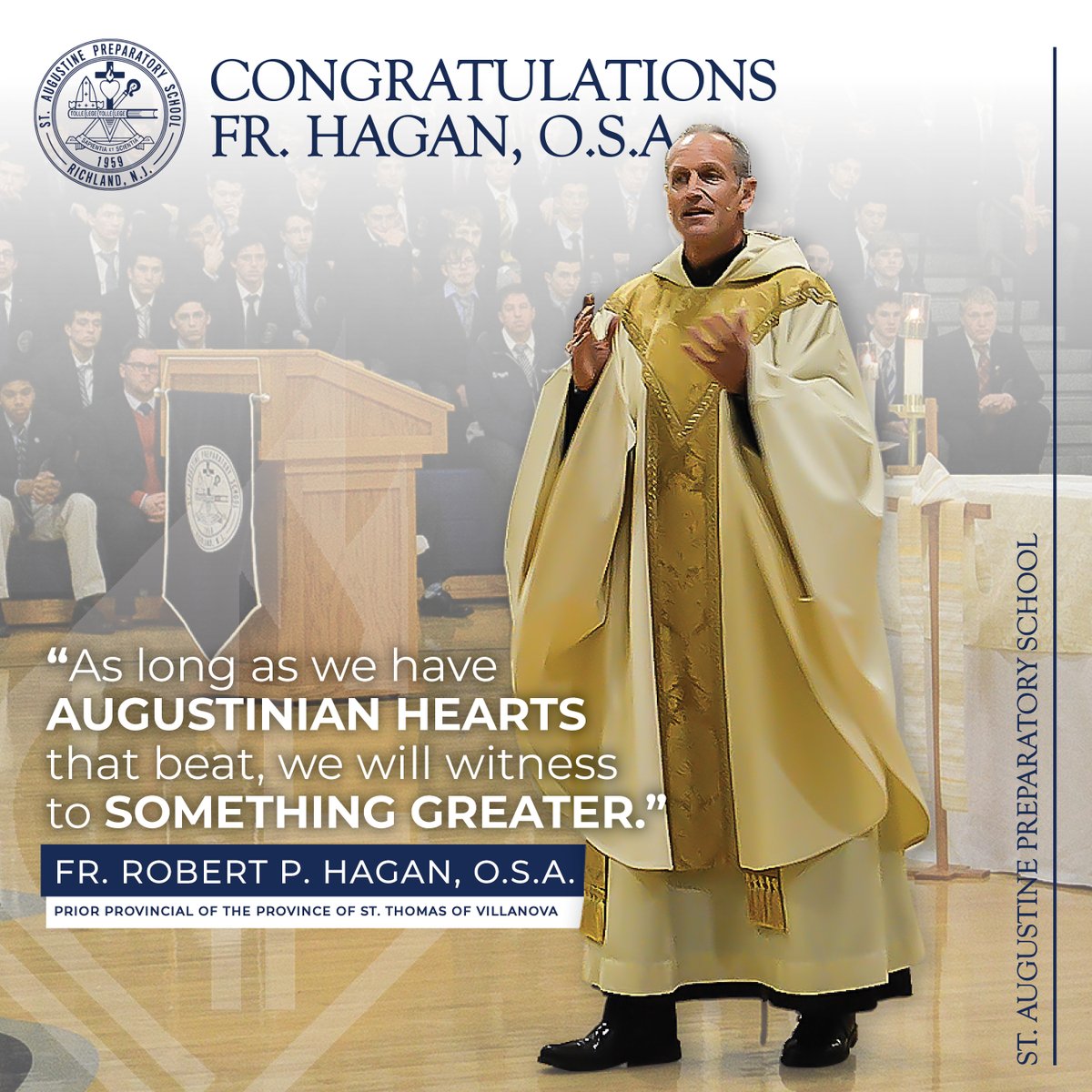 The Prep Community celebrates the installation of Fr. Robert P. Hagan, OSA as the new Prior Provincial of <a href="/AugustinianStov/">Augustinian Province of St. Thomas of Villanova</a>.  Congratulations, Fr. Hagan, the #HermitBrotherhood looks forward to hosting you on campus again during the upcoming school year!

#AugustinianLeadership 🔥