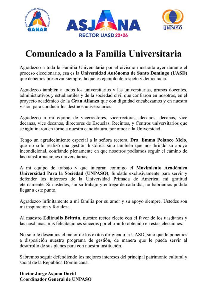 jorgeAsjanaD's tweet photo. Comunicado a la Familia Universitaria. https://t.co/cAOGtEIodf