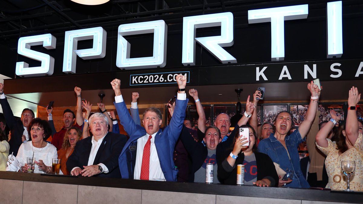 Chiefs's tweet photo. The moment we found out the #FIFAWorldCup is coming to KC! ⚽️ https://t.co/GgJFASBe2F