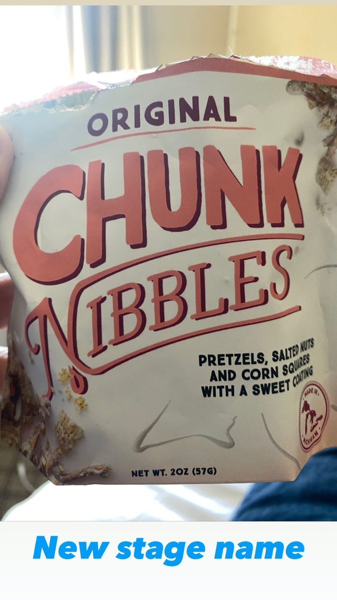 Timpanist's tweet photo. #instastory from .@joshgroban "New Stage Name" #snack #ChunkNibbles #StageName https://t.co/tarbiRKb3f