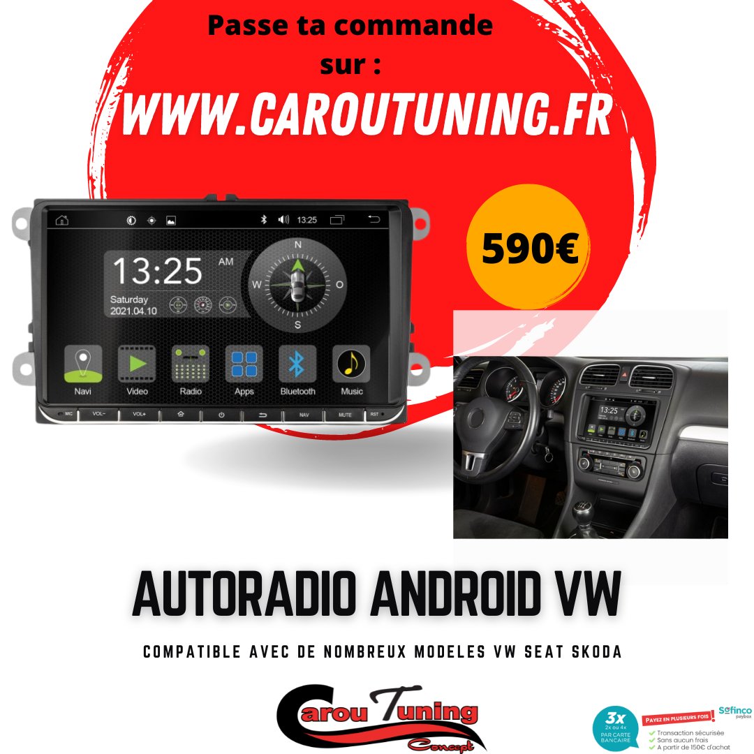 Autoradio spécial VW, Seat, Skoda fonctionnant sous Android 10
Possibilité d’ajouter des applications (Spotify, Waze…)
Mode easy Connect pour Smartphone Android
DAB, USB, Bluetooth, SD, des fonctions high-tech à un prix canon !

caroutuning.fr
