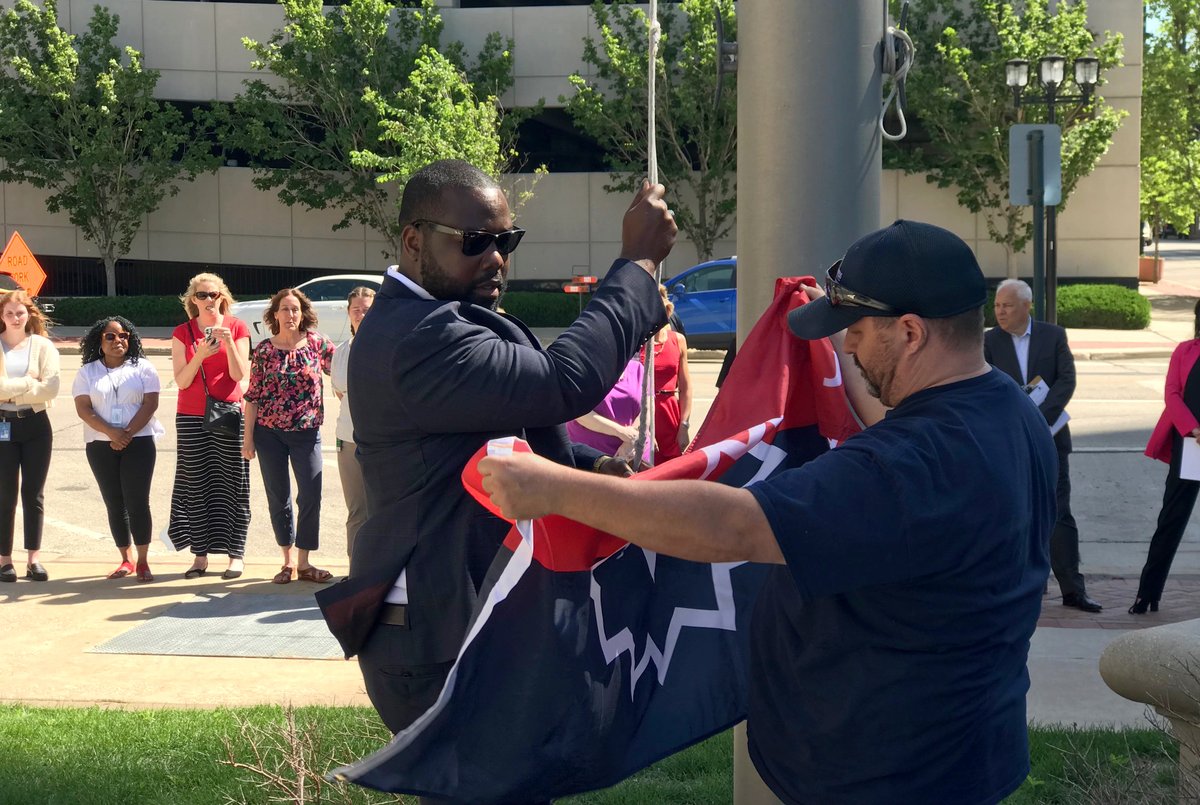 CityofCRiowa's tweet photo. We hoisted the Juneteenth flag at City Hall today.

Juneteenth is a Federal holiday commemorating the anniversary of an announcement proclaiming freedom for enslaved people in Texas. June 19, 1865 is recognized as the date when the last slaves in America were freed; https://t.co/9JszDswiBI