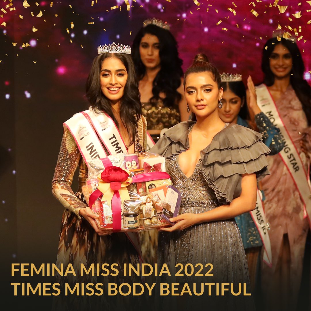 Miss India on Twitter: "Femina Miss India Karnataka 2022 Sini Shetty is in her element as she gets felicitated for winning the Times Miss Body Beautiful Sub-Contest by Ruhi Singh, Miss Universal