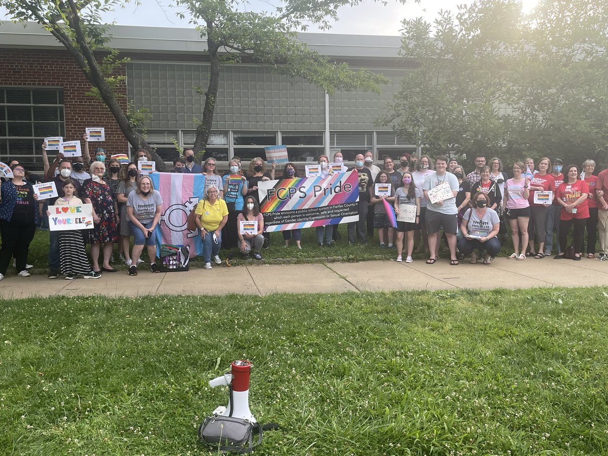 FCPSPride's tweet photo. There were 62 people at the Pride Proclamation rally at the Fairfax County School Board tonight. We sang “We are a peaceful, angry people and we are singing, singing for our lives,” by Holly Near, 1978. https://t.co/7CgEokYqNw