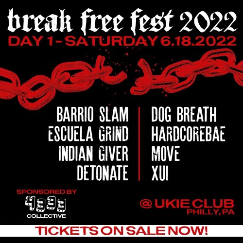 dbmagazine's tweet photo. Philly! #BreakFreeFest is THIS weekend!!
This year the festival welcomes:
6.18 at Ukie Club
Barrio Slam (Pomona, CA)
Escuela Grind (MA)
Dog Breath (NYC)
Hardcorebae (Brooklyn)
MOVE (Boston)
Xui (Oakland)
Indian Giver (Vancouver)
Detonate (Baltimore) https://t.co/CeihbussKf