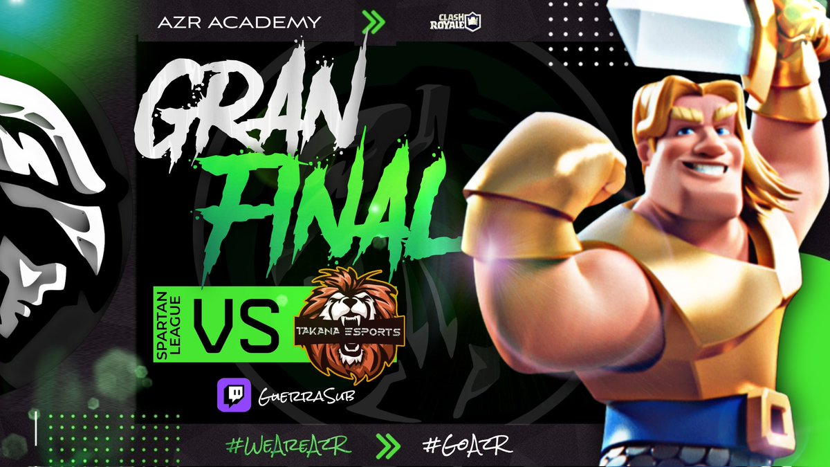 AZRAcademy's tweet photo. ¡Hoy nos jugamos la final! 

Lucharemos hasta el final para llevarnos ese campeonato 🏆

🏆| @SpartanLCR
🏷️| FINAL
🆚| @EsportsTakana 🇵🇪
⏰| 19:00 🇲🇽
🗣️| @guerrasu92 
🔗| https://t.co/uenueGSzrE

#GoAzR ⚡ #ClashRoyale https://t.co/qN5xB0nbp7