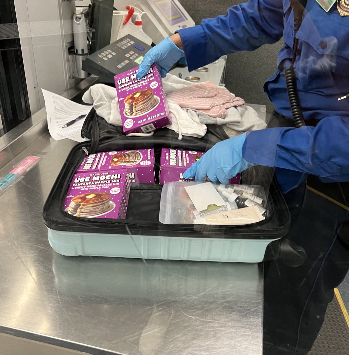 Chelsnii's tweet photo. i apologized to the TSA agent for the abundance of pancake mix in my luggage and he said, “Never apologize for being who you are” https://t.co/QcAMklzwMC