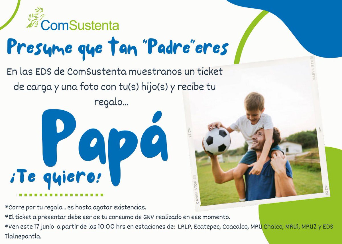 Este día del padre pásate por nuestras estaciones y déjate apapachar por el equipo de #Comsustenta. ¡Tenemos un regalo para ti que sales todas la mañanas a velar por el futuro de tu familia! Gracias por todo papás!