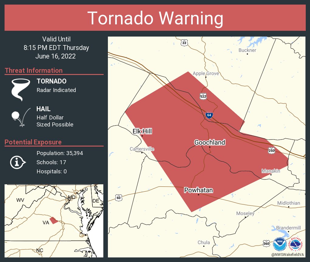 NWS Tornado on Twitter "Tornado Warning including Goochland VA, Elk