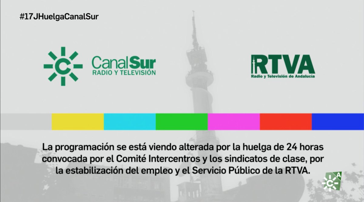 rubenlmartins's tweet photo. O Canal Sur (televisão pública da Andaluzia) está a "negro" desde a meia noite, último dia de campanha para as regionais andaluzas deste domingo.

Os trabalhadores querem ver regularizada a situação de 239 falsos 'recibos verdes' na empresa. #17JHuelgaCanalSur https://t.co/2w9v32rAaq