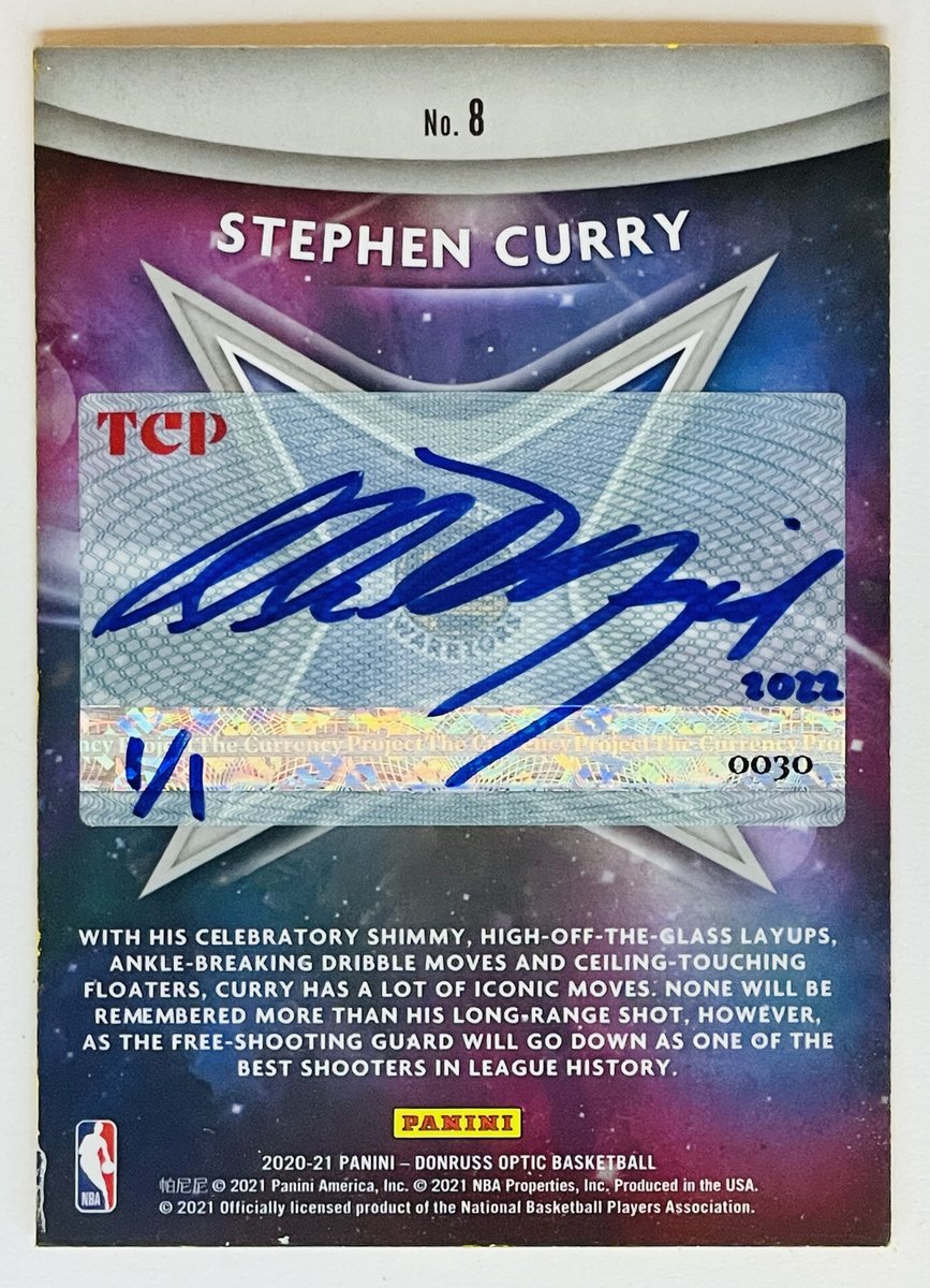 Title:  Cosmic Mind  
Medium: Oil paint on 2020-2021 Panini Donruss Optic Star Gazing card No. 8
TCP Serial Number# 0030
#StephenCurry #NBAFinals2022