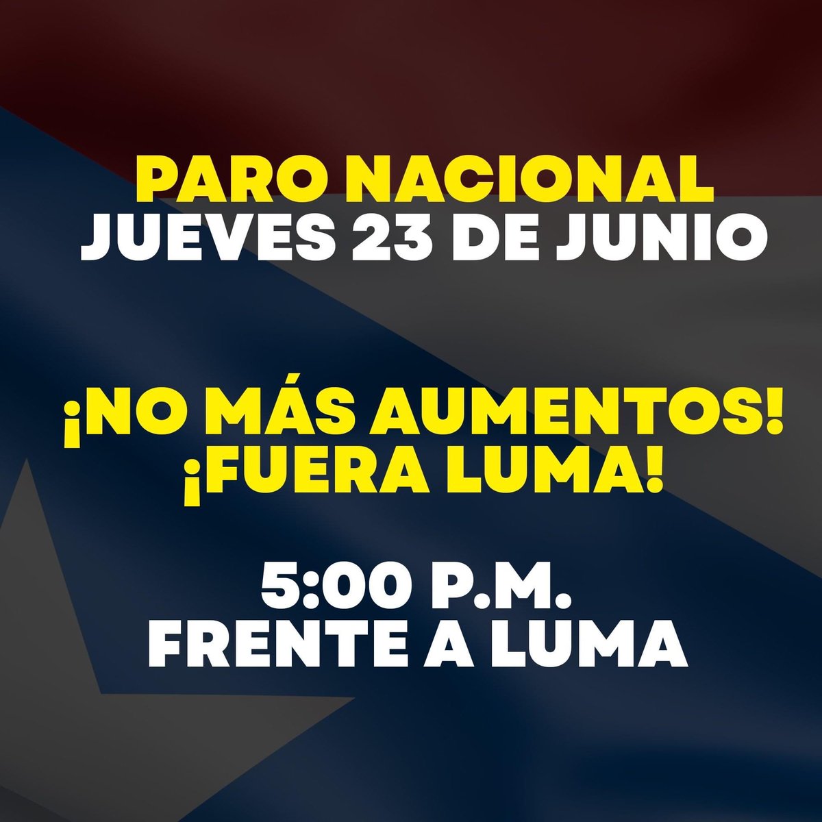 🚨 PARO NACIONAL 🚨 

Cuando? Jueves, 23 de Junio a las 5pm
Donde? Oficinas de LUMA en Santurce

Puñeta despierta boricua! Te vas a dejar meter un 7mo aumento?