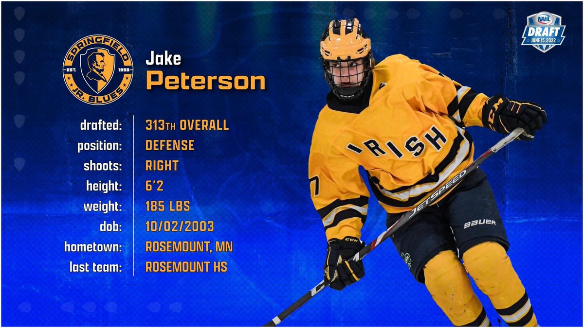 RosemountHockey's tweet photo. ☘️☘️☘️DRAFTED☘️☘️☘️Congratulations to Irish hockey 2022 grad Jake Peterson who was drafted into the NAHL yesterday by Springfield Jr Blues! ☘️☘️☘️ #irishhockeypride https://t.co/THwOYwLjL2