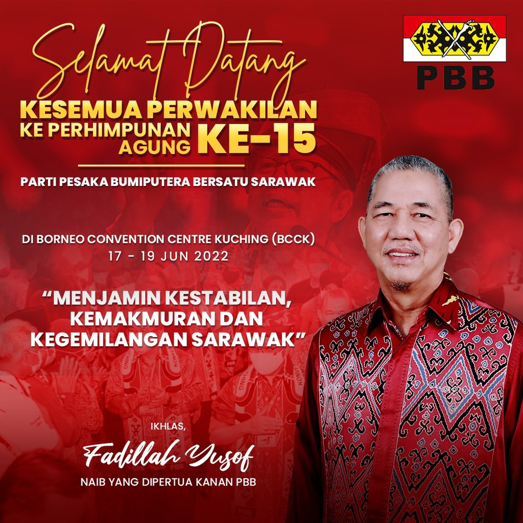 Selamat Datang dan Selamat Bersidang kepada kesemua 2,420 perwakilan &amp; pemerhati Parti Pesaka Bumiputera Bersatu (PBB) dari 82 cawangan di seluruh Sarawak | BCCK 17-19 Jun 2022

#PerhimpunanAgungKe15PBB