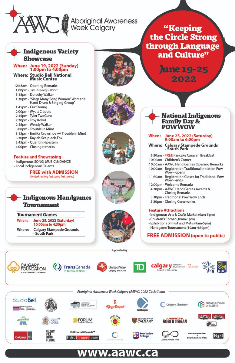 Wanna go to a pow wow or a round dance? They are for everyone! Come out to a AAWC event this coming Indigenous People's Week between June 19-25! Check out aawc.ca event listings for more!